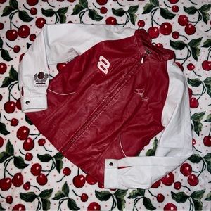 dale jr red leather racing moto jacket